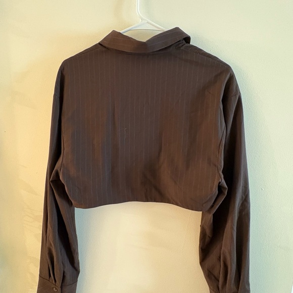 Zara Dark Brown Button Down Cropped Shirt - Picture 2 of 3
